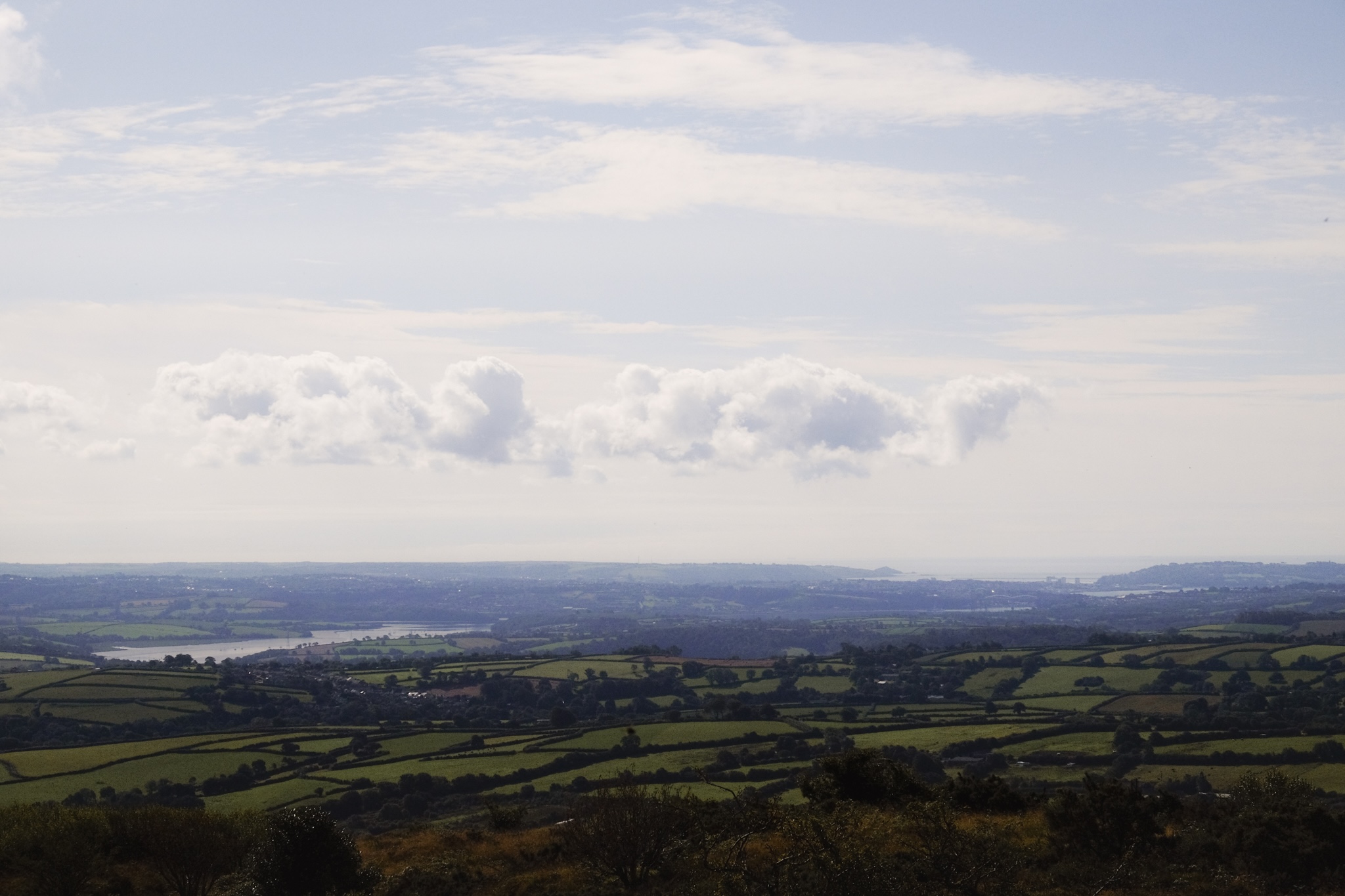 Cornwall farmland and Plymouth harbour in the distance