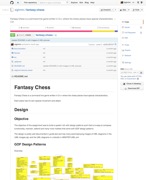 Screenshot of Simon's fantasy-chess repository on GitHub